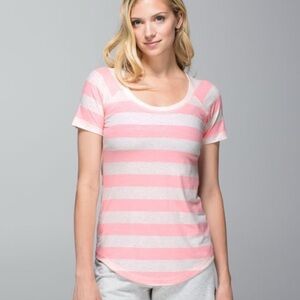 Lululemon Pink and White Striped Tee